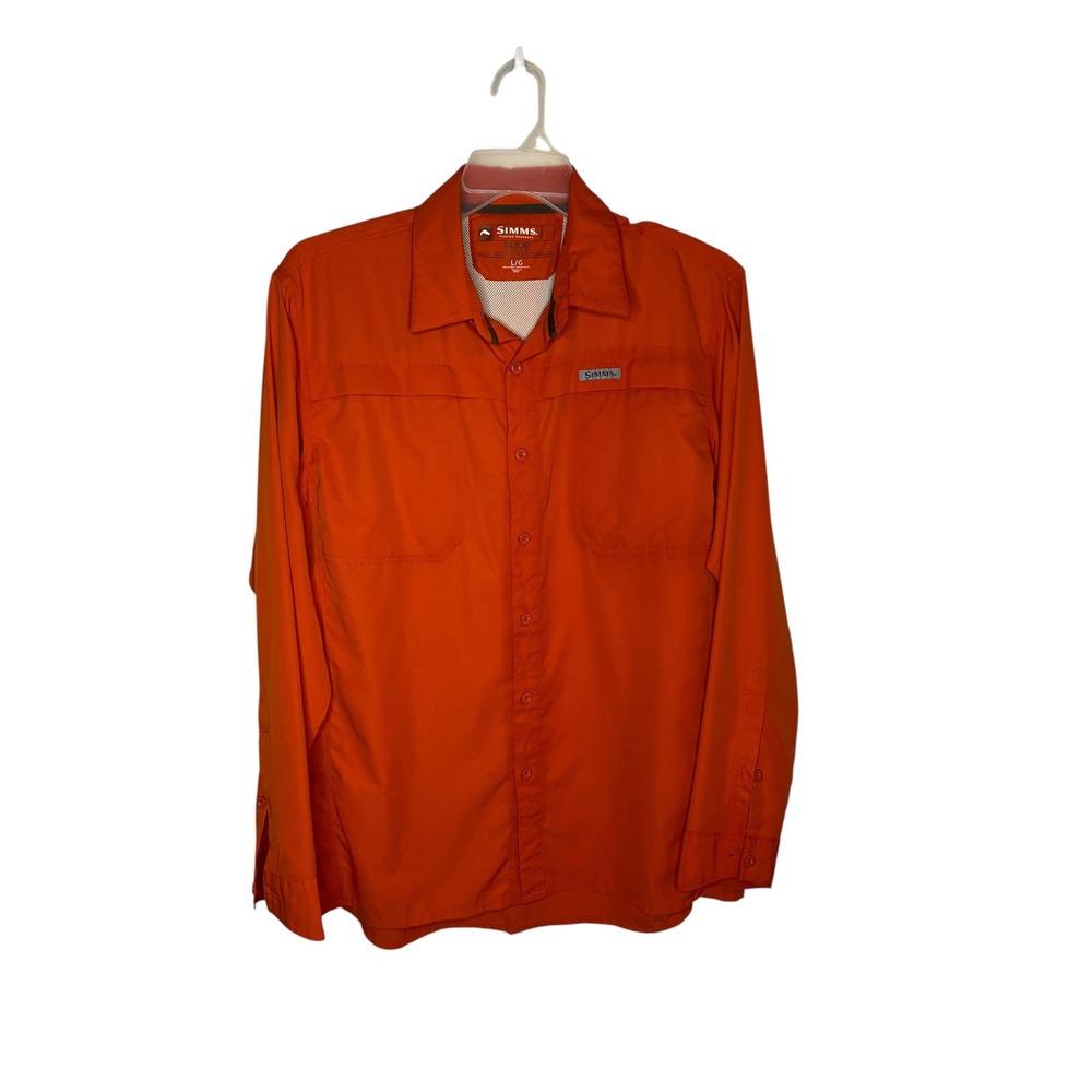 Simms Guide Series Mens Orange Long Sleeve Vented Fishing Shirt Large